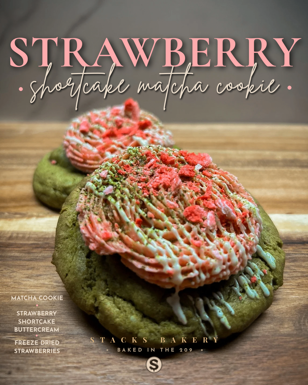 Stacks Magazine page for the Strawberry Shortcake Matcha cookie